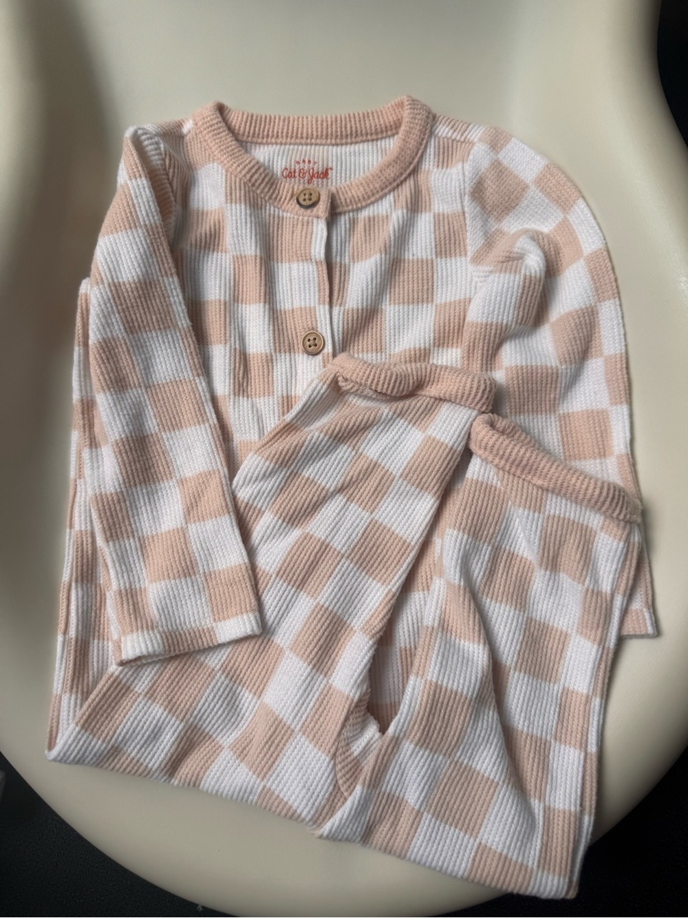 Cat & Jack Peach and White Checker Knit Kids Cardigan